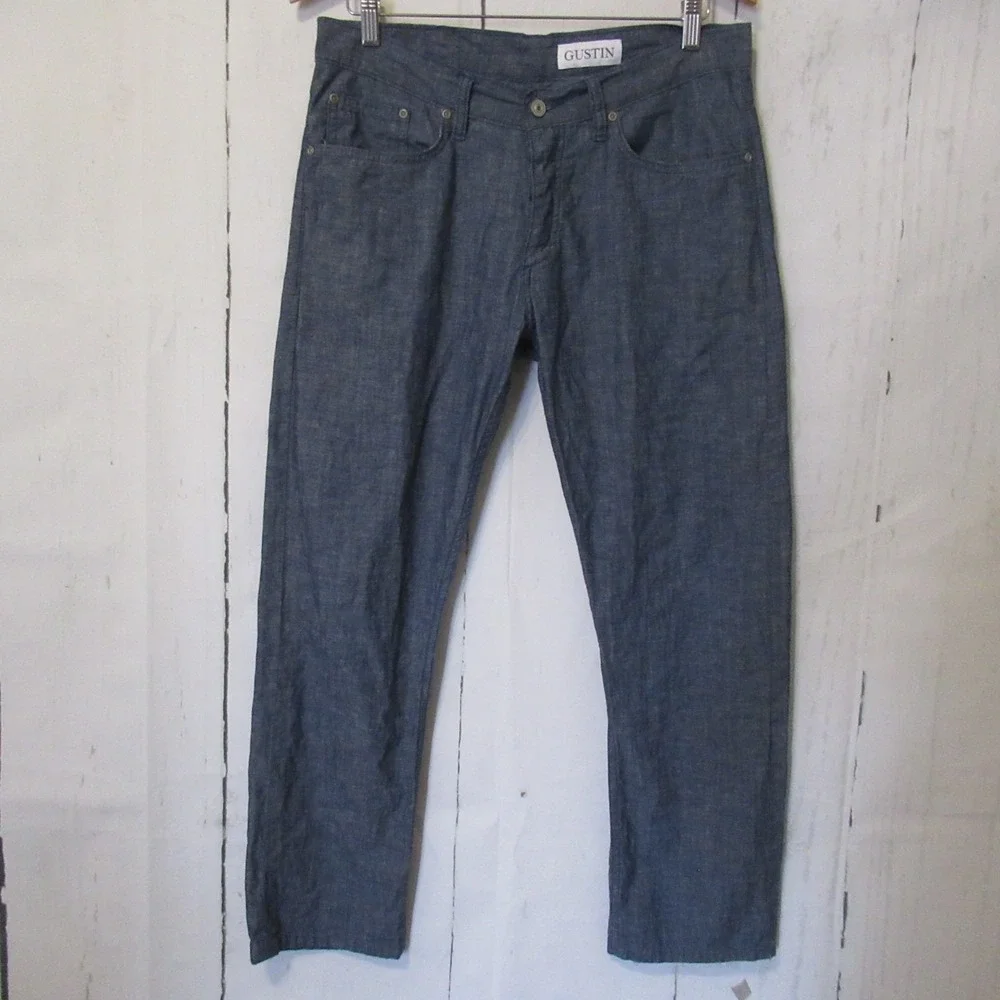 Gustin‎ Pants 34 Blue Chambray Slim Fit Button Fly